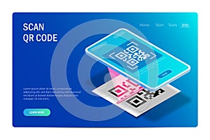 Qr Verification Concept. Mobile phone with a scanner reads the qr code. Machine-readable barcode on smartphone screen