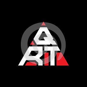 QRT triangle letter logo design with triangle shape. QRT triangle logo design monogram. QRT triangle vector logo template with red