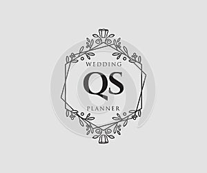 QS Initials letter Wedding monogram logos collection, hand drawn modern minimalistic and floral templates for Invitation cards,