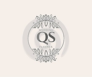 QS Initials letter Wedding monogram logos collection, hand drawn modern minimalistic and floral templates for Invitation cards,