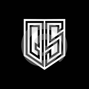 QS Logo monogram shield geometric black line inside white shield color design