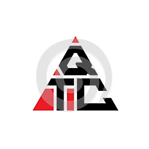 QTC triangle letter logo design with triangle shape. QTC triangle logo design monogram. QTC triangle vector logo template with red