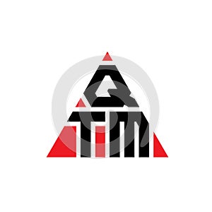 QTM triangle letter logo design with triangle shape. QTM triangle logo design monogram. QTM triangle vector logo template with red