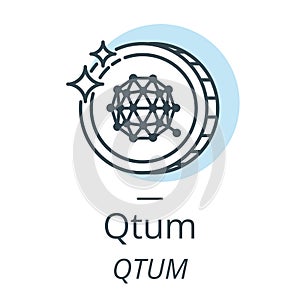 Qtum cryptocurrency coin line, icon of virtual currency