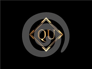 QU Initial diamond shape Gold color later Logo Design