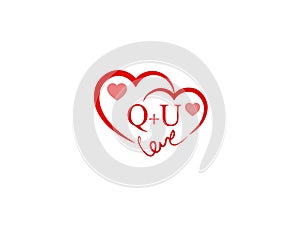 QU Initial heart shape Red colored logo