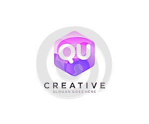 QU initial logo With Colorful Hexagon Modern Business Alphabet Logo template vector