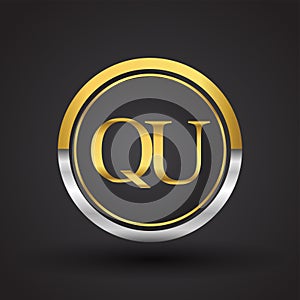 QU Letter logo in a circle, gold and silver colored. Vector design template elements for your business or company identity