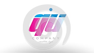 qu q u alphabet letter combination pink blue bold logo icon design