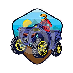 Quad ATV Extreme sport racing in badge logo design
