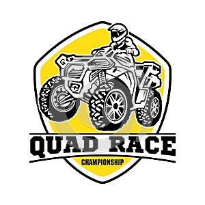 Quad ATV Extreme sport racing in badge logo design