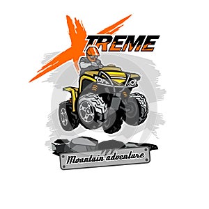 Quad bike ATV logo with Xtreme Mountain Adventure inscription, isolated background