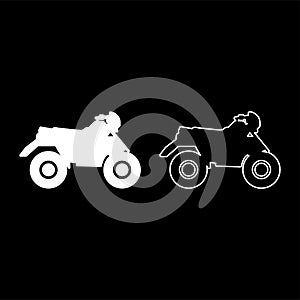 Quad bike ATV moto for ride racing all terrain vehicle set icon white color vector illustration image solid fill outline contour