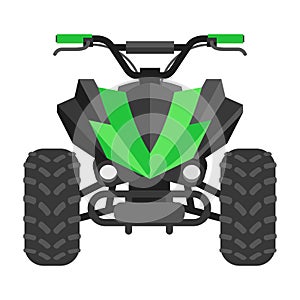Quad bike in green color and front view