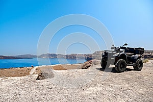 Quad bike parked on Santorini, Greece