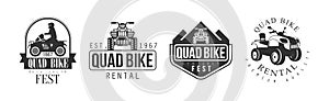 Quad Bike Rental Service Black And White Emblem Vector Set