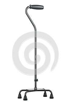 Quad walking cane. Basic aluminum quad cane with small base and foam handle, 3D rendering