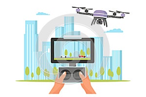 Quadcopter with camera flat vector illustration