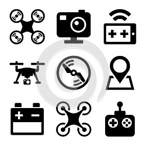 Quadcopter and Drone Icons Set on white background