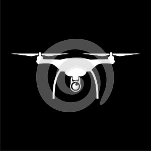 Quadcopter and flying drone icon on dark background