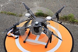 Quadcopter placed on a landing pad