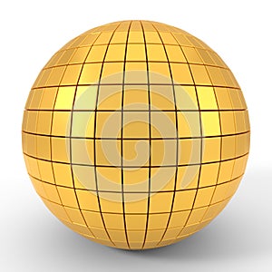 Quadgon shapes plated golden sphere. 3d illustration