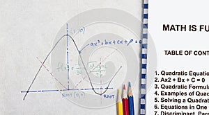 Quadratic equations and formula - with sketches graph in a napkin paper photo