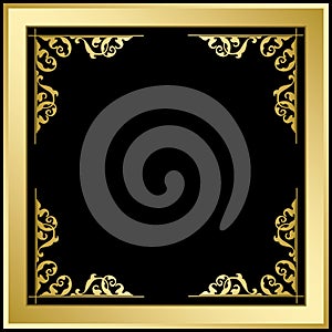 Quadratic frame with ornament - gold and black vector background