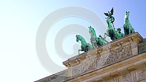 Quadriga statue on top of The Brandenburg Gate, Berlin, Germany