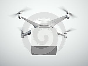 Quadrocopter carrying white box. 3d rendering