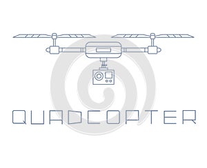 Quadrocopter dron with action camera icon. simple