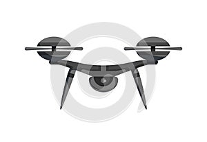 Quadrocopter drone. Air drone hovering. Aerial vehicle. Unmanned aircraft. Modern air gadjet, quadrocopter on remote