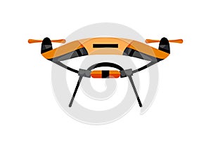 Quadrocopter drone. Air drone hovering. Aerial vehicle. Unmanned aircraft. Modern air gadjet, quadrocopter on remote