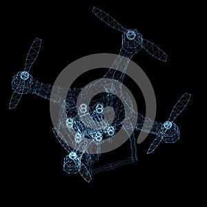 Quadrocopter or drone of luminous lines and dots