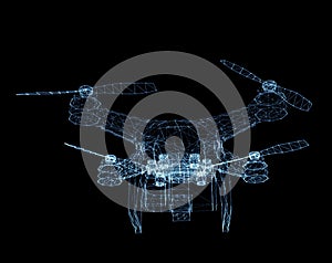 Quadrocopter or drone of luminous lines and dots