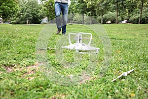 Quadrocopter Fallen On Grass