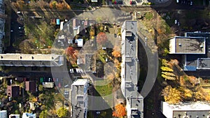 Quadrocopter flies over the city in Ukraine.