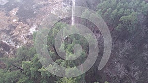 Quadrocopter flies over the forest road