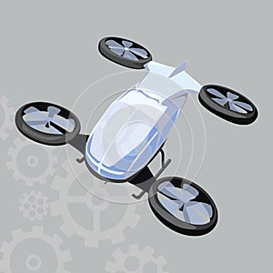 Quadrocopter vector icon on a grey background. Remote air drone illustration isolated on grey. Gadget realistic style design,