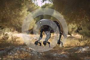 A quadruped biomechanical robot also known as robot dog with a camera.