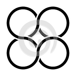 Quadruple ring formation. Overlapping circular concept. Bold minimalism graphic. Vector illustration. EPS 10.