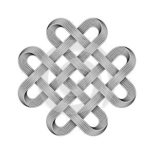Quadruple Solomon knot made of crossed metal wires. Vector illustration isolated on white background