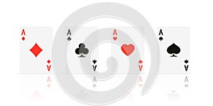 Quads. Ace design cazino game element with transparent reflection. Poker or blackjack realistic card. Vector