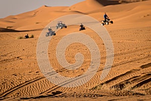 Quads on Sahara Desert. Merzouga, Morroco.