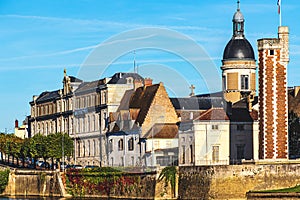 The Quai des Messageries in Chalon sur Saone, City of Art and History with the Tour du Doyenne from the 15th century in the histor