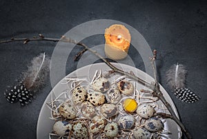 Quail eggs on a plate