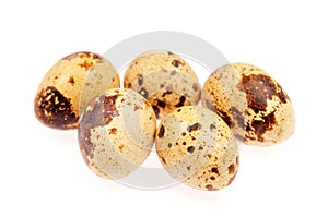 Quail eggs on a white background