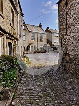 Quaint cobbled street in Grassington