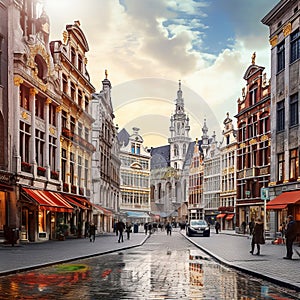 Quaint cobblestone street in Brussels blending ancient charm and modern marvels