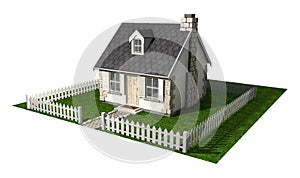 Quaint Cottage House With Garden And Picket Fence